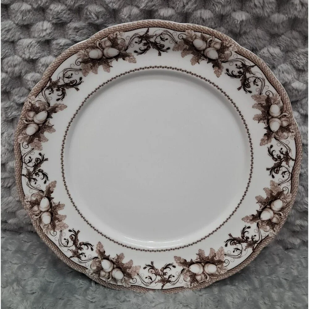 Set 4 Williams Sonoma Dinner Plates Acorn Turkey Thanksgiving Transferware 10.5